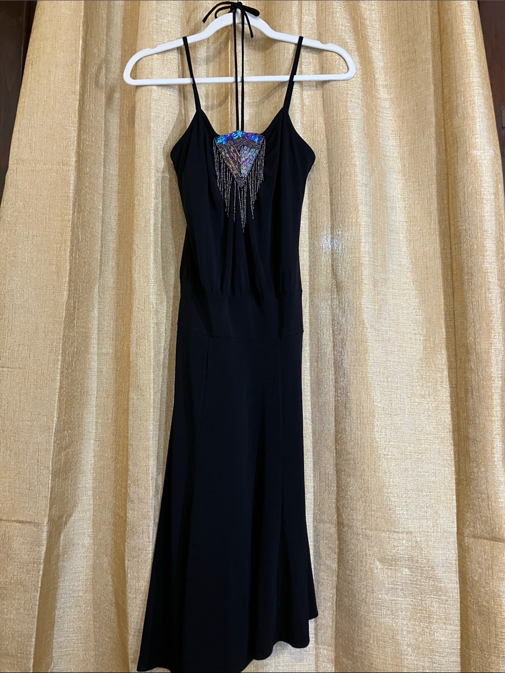 Ideology Black Maxi Dress with Iridescent Beaded Fringe